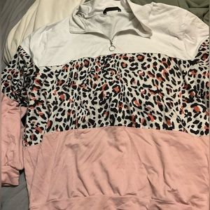 Pink cheetah half zip